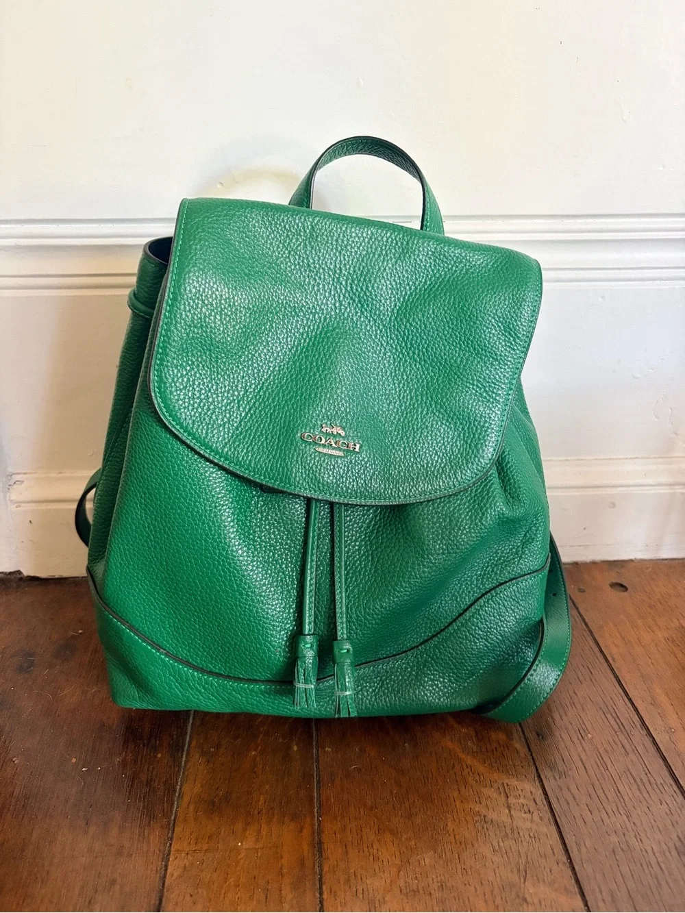Coach Pebbled Leather Emerald Green Backpack